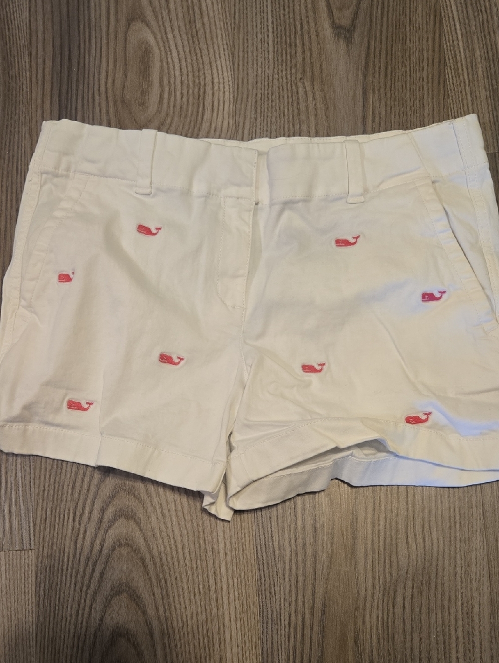 White and Pink Vineyard Vines Embroidered Whale Shorts